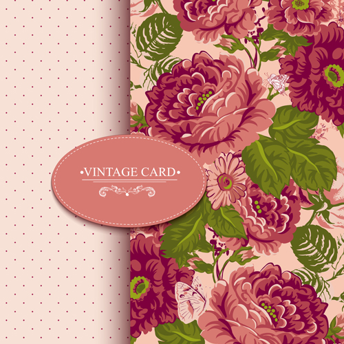 Vintage card with flowers pattern vectors 02 Vintage card with flowers pattern vectors 02