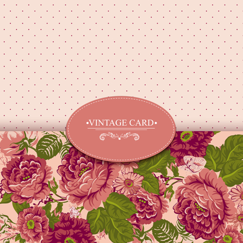 Vintage card with flowers pattern vectors 03 Vintage card with flowers pattern vectors 03