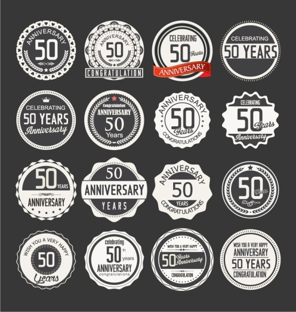 50th Anniversary label black with white vector 50th Anniversary label black with white vector
