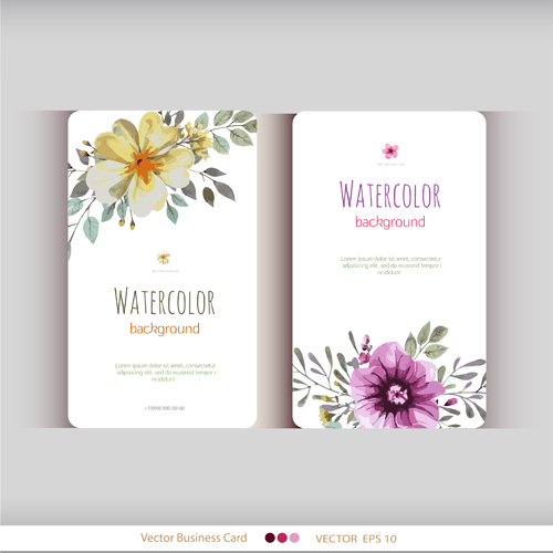 Beautiful watercolor flower business cards vector set 15 Beautiful watercolor flower business cards vector set 15