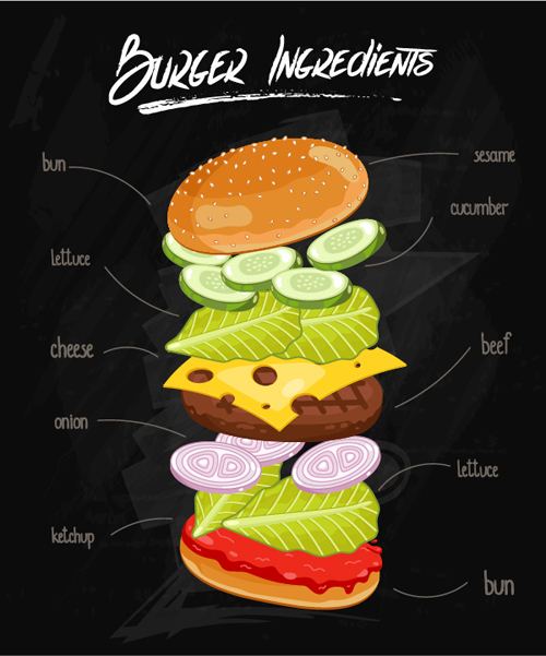 Burger Ingredients design vector 01 Burger Ingredients design vector 01