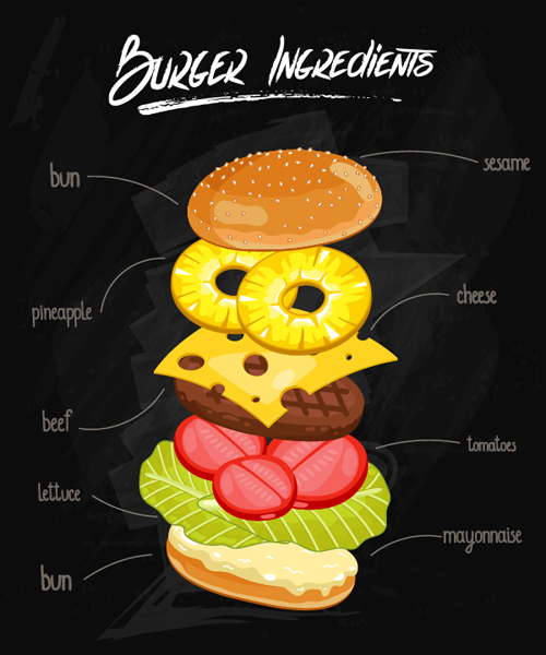 Burger Ingredients design vector 03 Burger Ingredients design vector 03