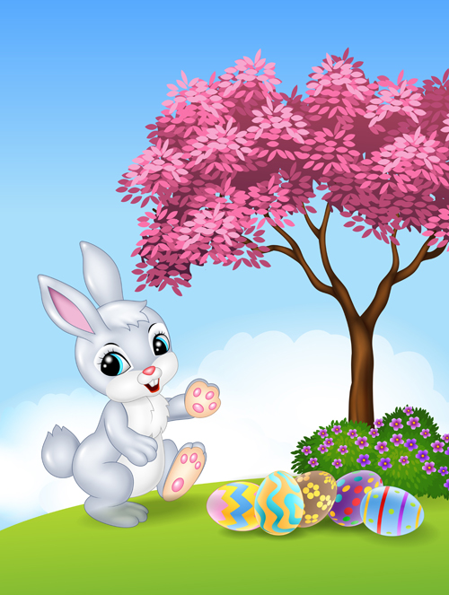 Cartoon easter rabbit cute vector material 14