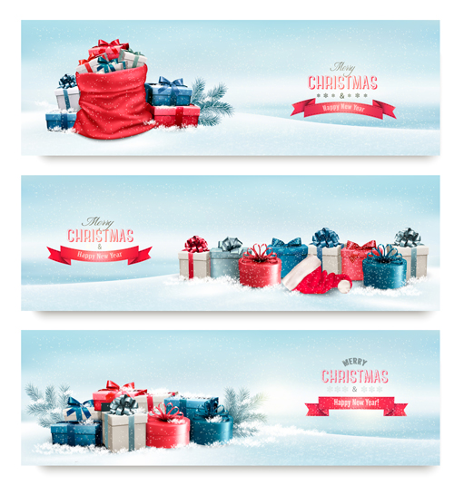 Christmas banners with winter snow vector set 08 Christmas banners with winter snow vector set 08