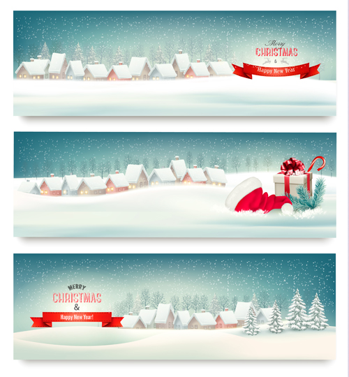 Christmas banners with winter snow vector set 09 Christmas banners with winter snow vector set 09