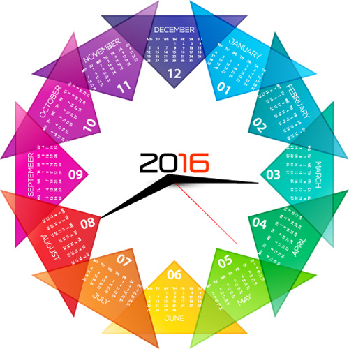 colorful circle calendars 2016 