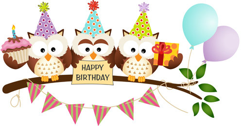 Cute owl with birthday cards vector material Cute owl with birthday cards vector material