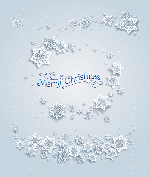 Paper snowflake with white christmas cards vector 04