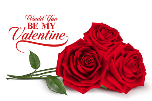 Valentine day red rose card vector 01 Valentine day red rose card vector 01