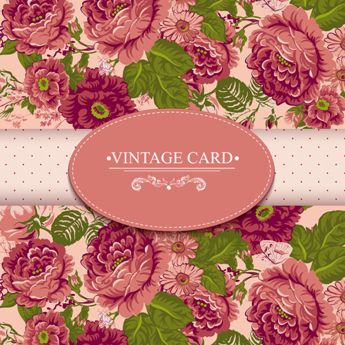 Vintage card with flowers pattern vectors 04 Vintage card with flowers pattern vectors 04