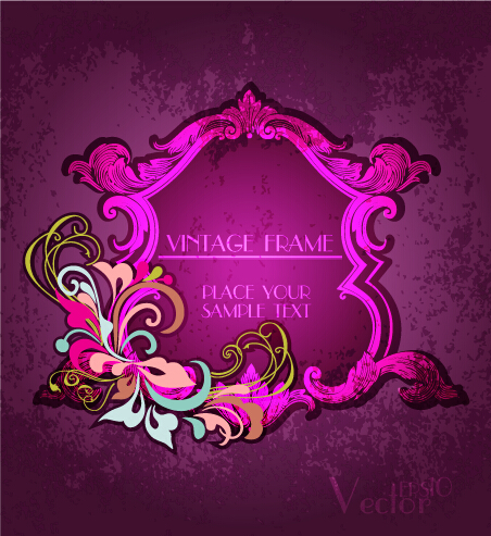 Vintage floral frames with grunge background vector 01 Vintage floral frames with grunge background vector 01