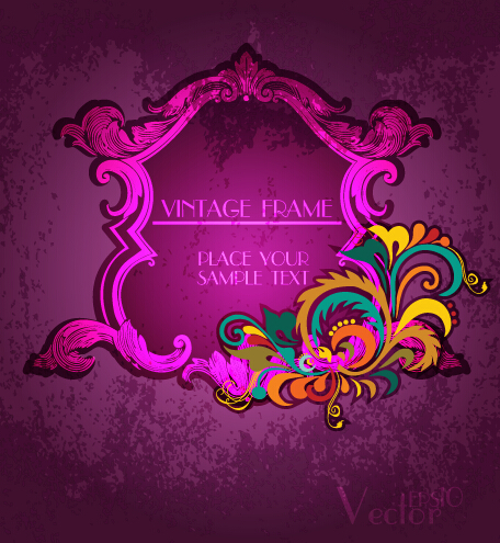 Vintage floral frames with grunge background vector 02 Vintage floral frames with grunge background vector 02