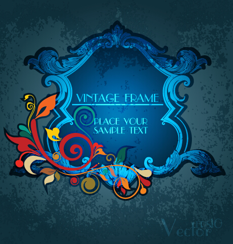 Vintage floral frames with grunge background vector 10 Vintage floral frames with grunge background vector 10