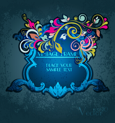 Vintage floral frames with grunge background vector 11