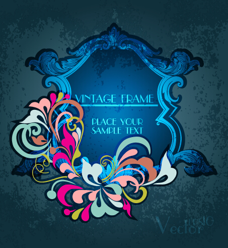 Vintage floral frames with grunge background vector 12 Vintage floral frames with grunge background vector 12