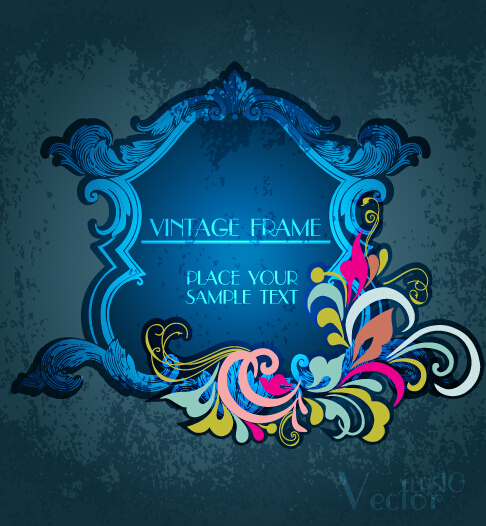 Vintage floral frames with grunge background vector 13 Vintage floral frames with grunge background vector 13