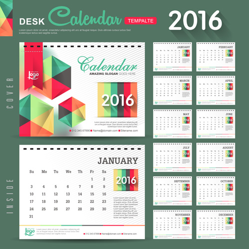 2016 New year desk calendar vector material 100