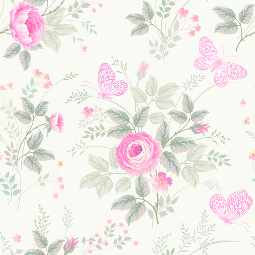 Butterflies with flower vector seamless pattern Butterflies with flower vector seamless pattern