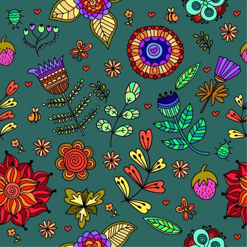Cartoon flower pattern seamless vector set 03 Cartoon flower pattern seamless vector set 03