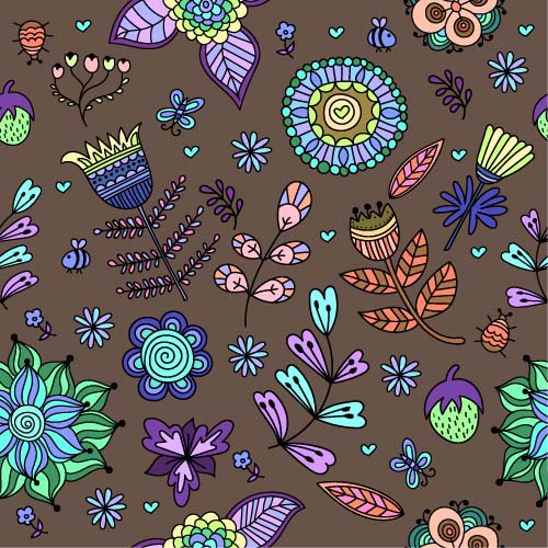 Cartoon flower pattern seamless vector set 04 Cartoon flower pattern seamless vector set 04