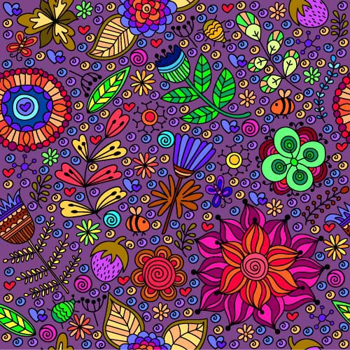 Cartoon flower pattern seamless vector set 07 Cartoon flower pattern seamless vector set 07