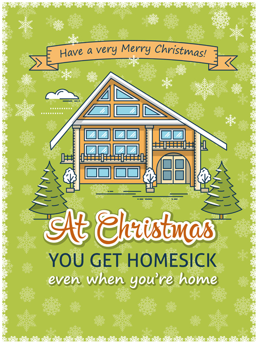 Christmas greeting cards with house vector 03 Christmas greeting cards with house vector 03