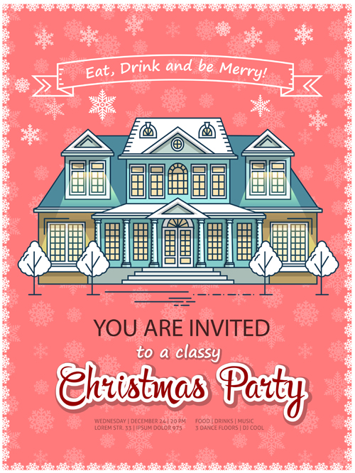 Christmas greeting cards with house vector 06 Christmas greeting cards with house vector 06