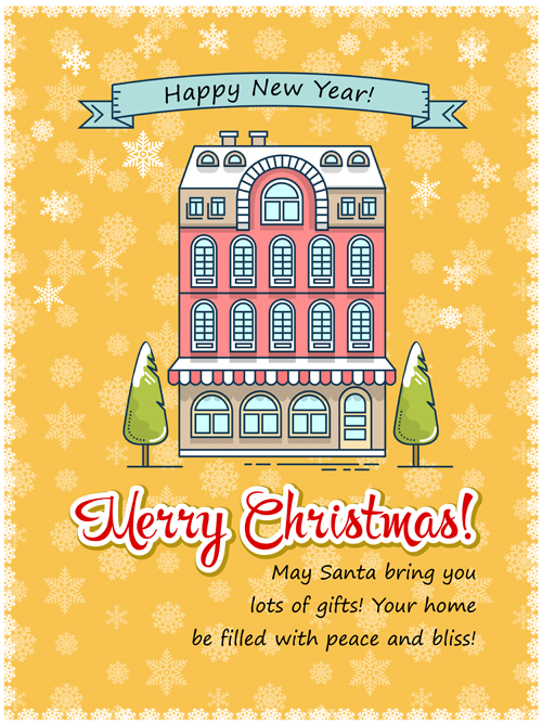 Christmas greeting cards with house vector 08 Christmas greeting cards with house vector 08