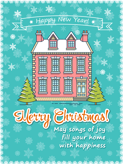 Christmas greeting cards with house vector 09 Christmas greeting cards with house vector 09