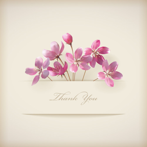 Pink Flowers Cards vector 05