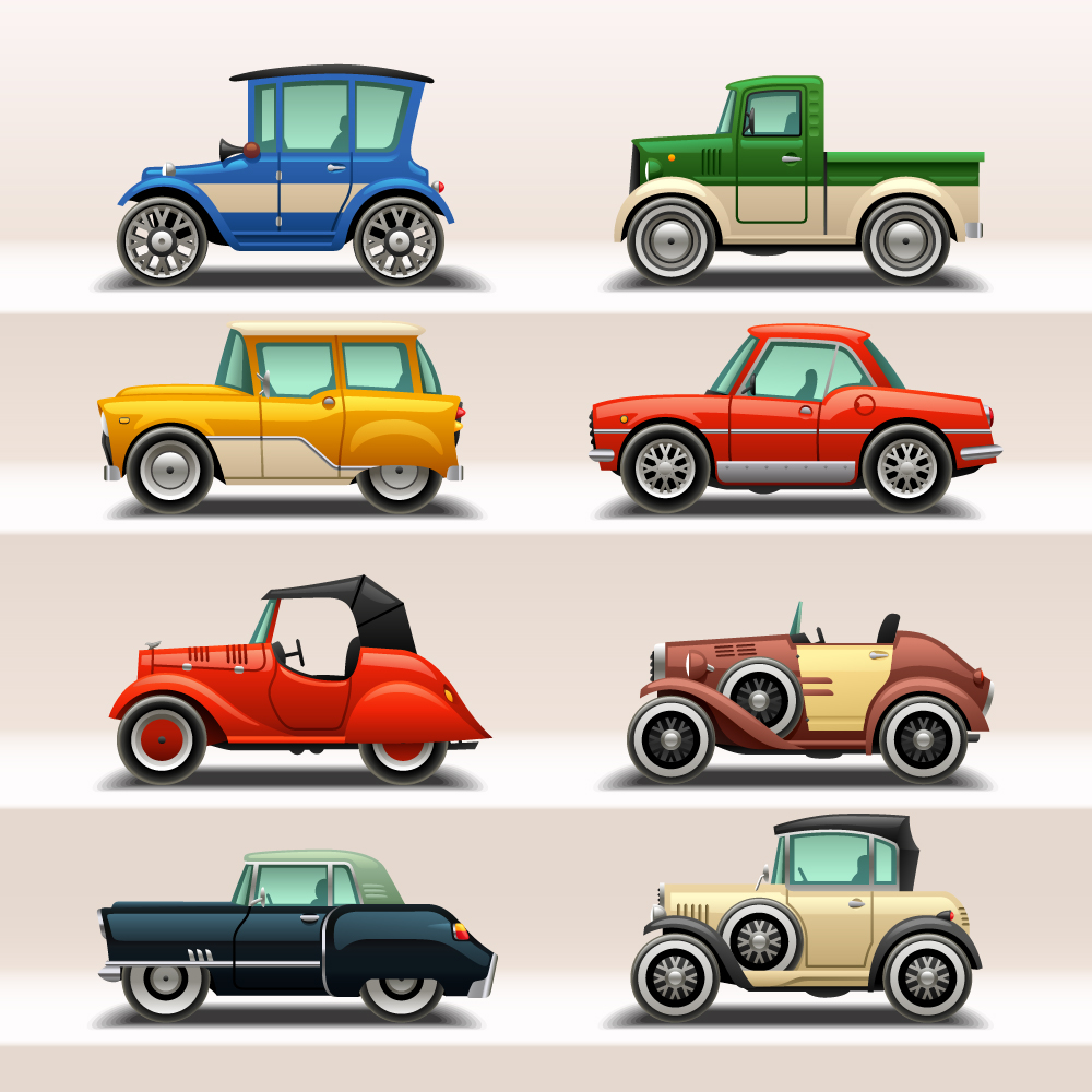 Retro car model vector set 03 Retro car model vector set 03
