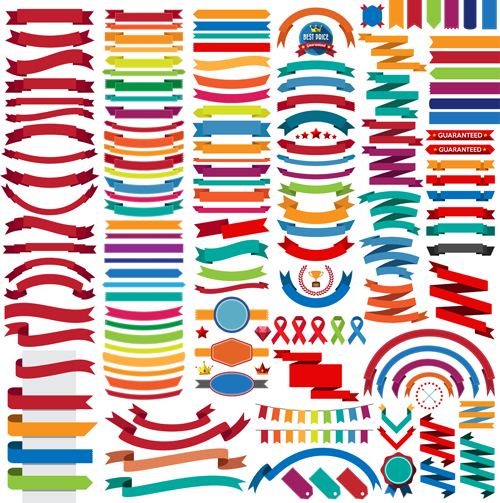 Retro ribbon colored vectors 02 Retro ribbon colored vectors 02