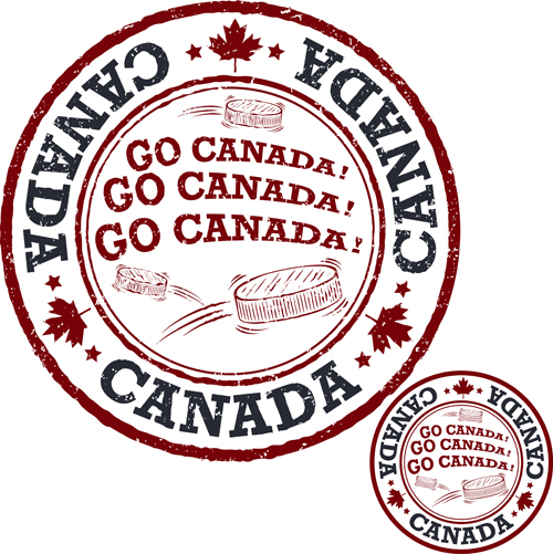 Vintage canada hockey stamp vector material 06