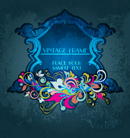 Vintage floral frames with grunge background vector 08 Vintage floral frames with grunge background vector 08