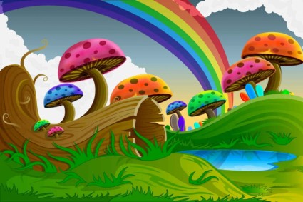 mushrooms colorful cartoon Backgrounds 