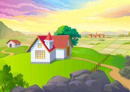 Cartoon natural landscapes beautiful vector 03