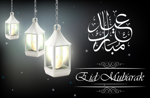 lamp with Eid mubarak background vector 04 lamp with Eid mubarak background vector 04