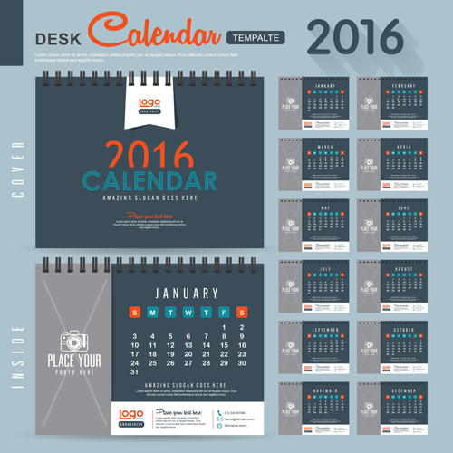 2016 New year desk calendar vector material 89