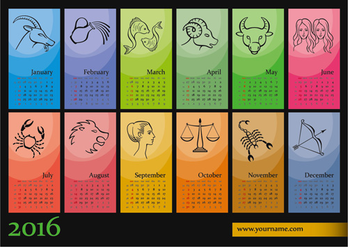 2016 calendars with zodiac vector 2016 calendars with zodiac vector