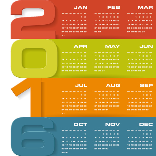 year new colored calendar 2016 