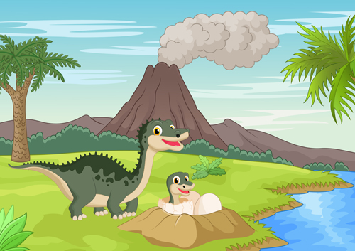 natural landscape Dinosaurs cartoon 
