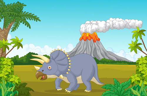 Cartoon dinosaurs with natural landscape vector 05 Cartoon dinosaurs with natural landscape vector 05