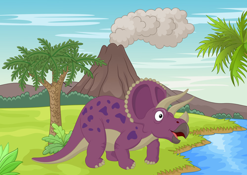Cartoon dinosaurs with natural landscape vector 13 Cartoon dinosaurs with natural landscape vector 13