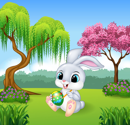 Cartoon easter rabbit cute vector material 01