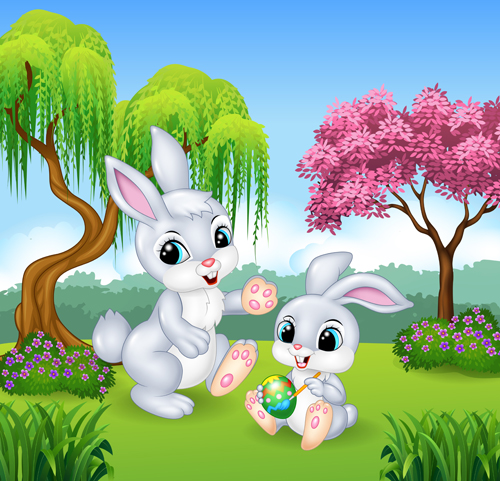 Cartoon easter rabbit cute vector material 02 Cartoon easter rabbit cute vector material 02