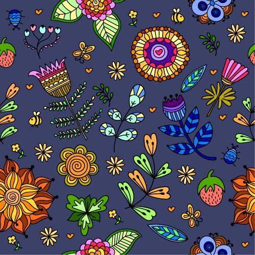 Cartoon flower pattern seamless vector set 01 Cartoon flower pattern seamless vector set 01