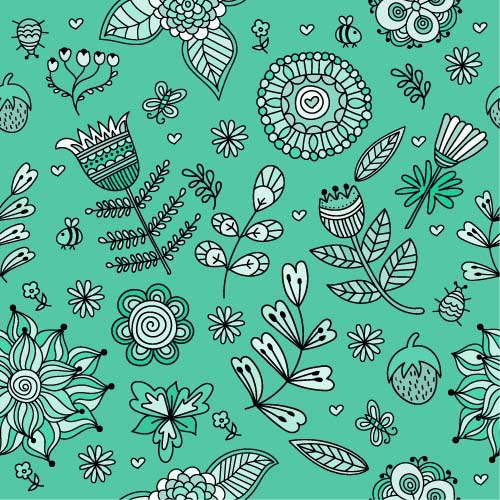 Cartoon flower pattern seamless vector set 02 Cartoon flower pattern seamless vector set 02