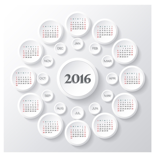 white circle calendars 2016 