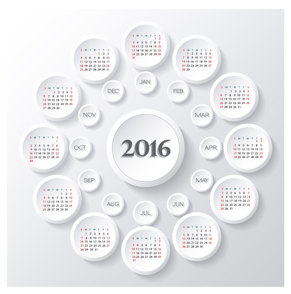 Circle calendars 2016 white vector Circle calendars 2016 white vector