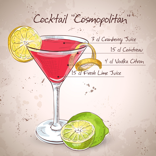 Cocktail poster hand drawing vectors 01 Cocktail poster hand drawing vectors 01